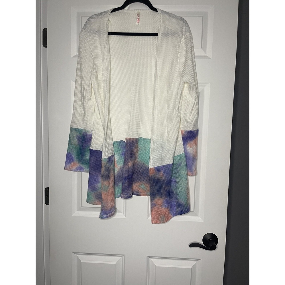 Red lolly cardigan Sweater medium white with pink green purple tie dye